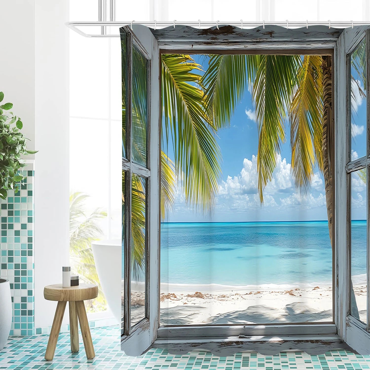 Strandlandskap Badeforheng Baderomsdusjforheng Vanntett Med 12 Kroker Hjemmedekor Gratis Frakt
