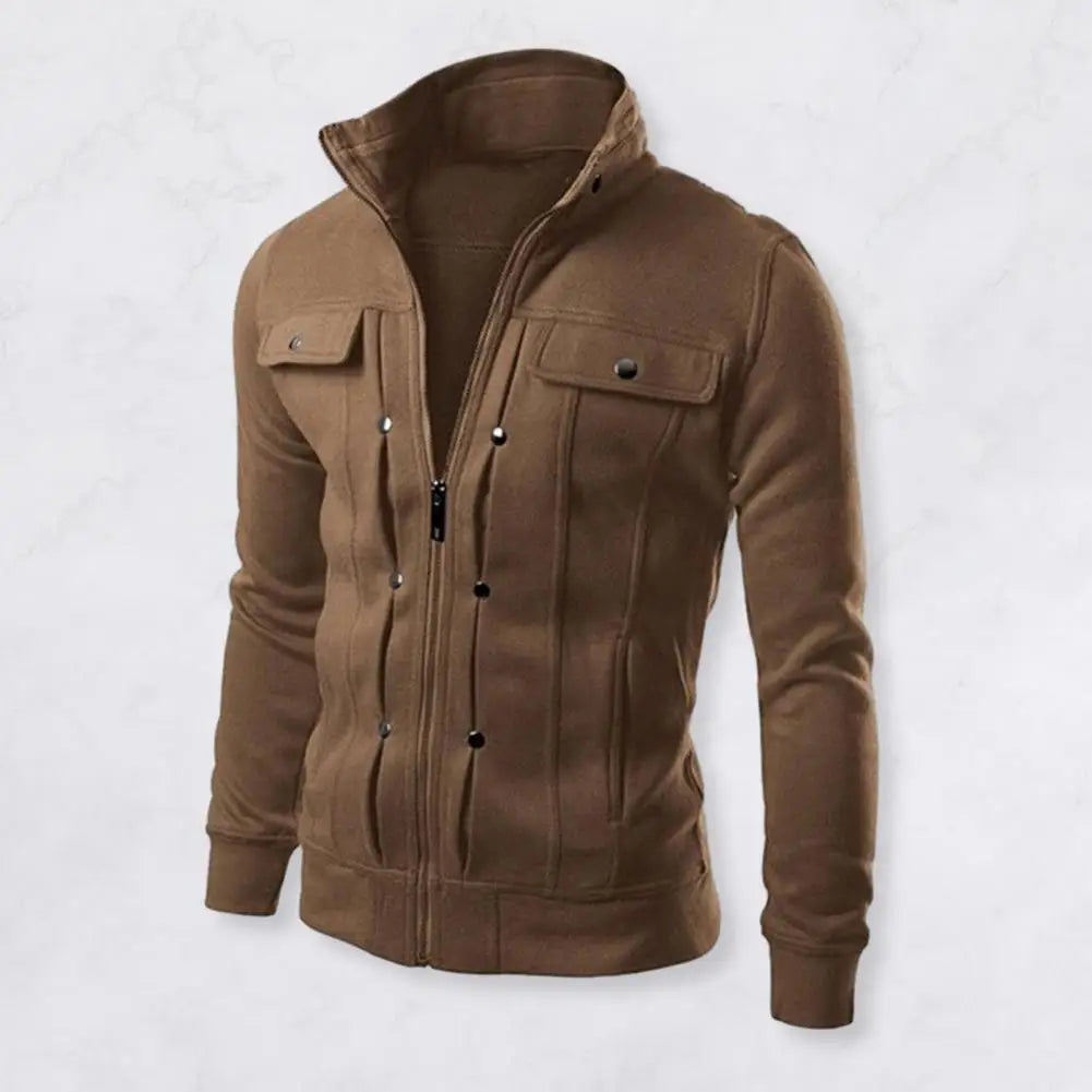 Men Outerwear Stylish Men's Spring Outerwear with Stand Collar Zipper Closure Casual Jacket for Autumn Solid Color Long for Men