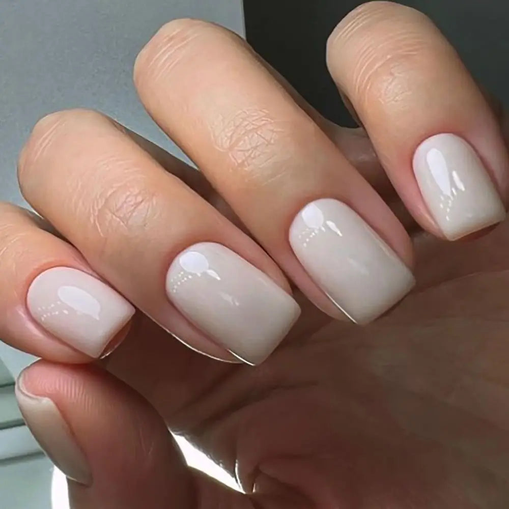 24pcs Square False Nails French Glossy Nude Pink Fake Nails Full Cover Press on Nails Tips DIY Nail Art Faux Fingernails