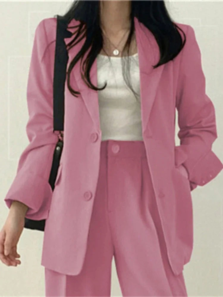 Elegant dresssett i to deler for kvinner – jakke og bukse i koreansk stil for vår og høst
