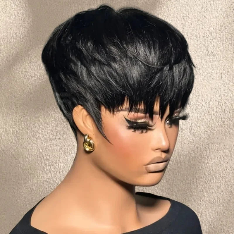 Pixie Cut Wig For  Women Full Machine Made Wigs Short Layered Human Hair Wigs Pixie Cut Wigs Brazilian Remy Hair Wigs