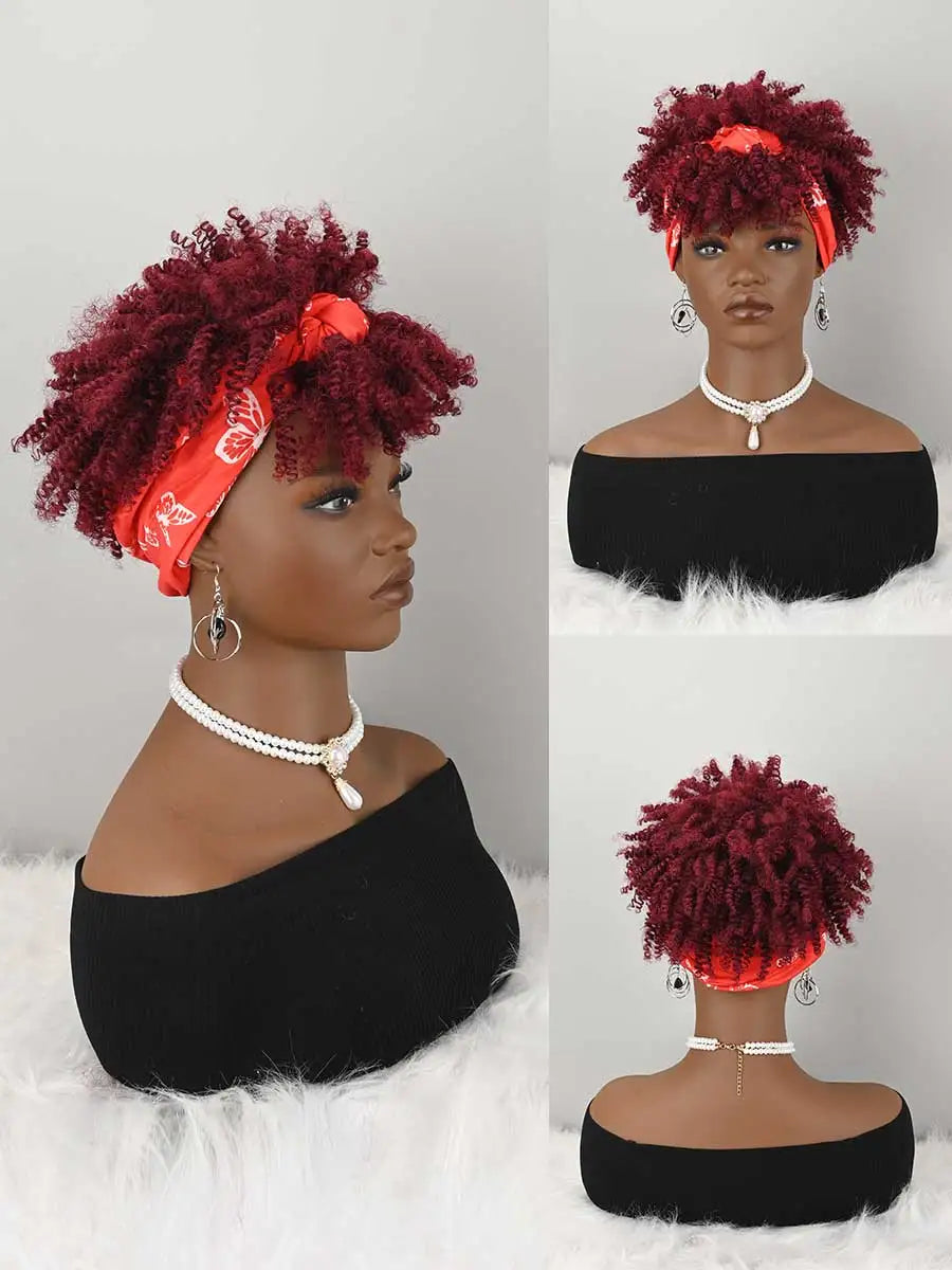 Perruques bandeaux pour femmes Perruque afro bouclée crépue avec perruques synthétiques courtes avec bandeau attaché Perruques avec bandeau intégré