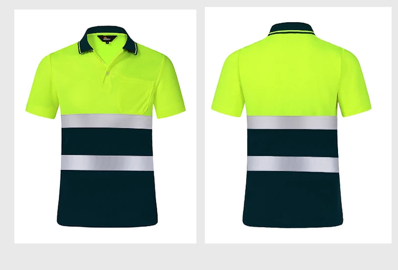 High Visibility Shirts for Work Short Sleeve Breathable Two Tone Workwear Polo Reflective Uniform T-shirt for Men Construction