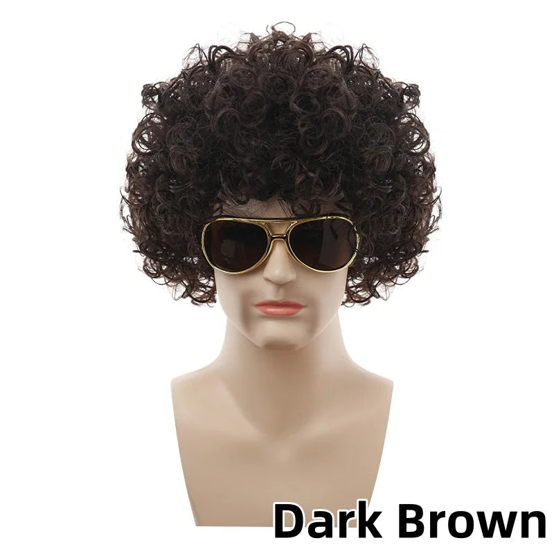 Synthetic Curly Hair Wigs Disco Hippie Rock Punk Afro Wigs Men Women Party Halloween Cosplay Hair Caps Headcover Without Glasses