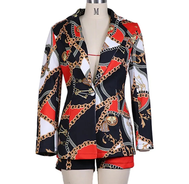 Conjunto de dos piezas de shorts para mujer, trajes de otoño e invierno, a la moda, estampado de leopardo, casual, blazer de manga larga y pantalones cortos