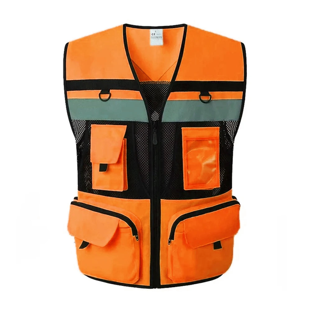 Workwear Safety Vest High Visibility Construction Building Work Waistcoats with Multi Functional Pockets Hi Vis Vests