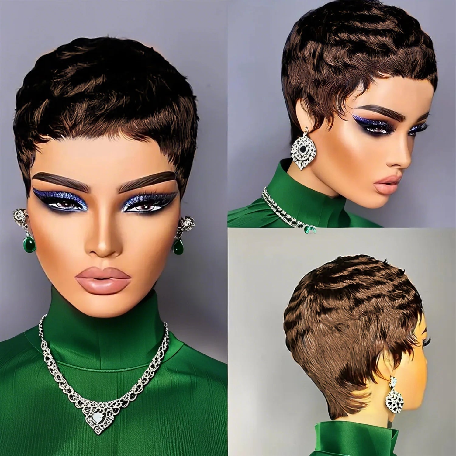 Human Hair Wigs Short Pixie Wig with Bangs for Women Fashion Wigs Full Machine for Party Wigs