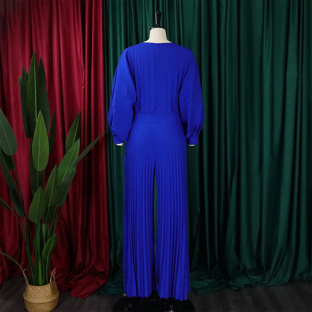 Women 2 Pieces Pants Sets Solid Blouse & Long Trousers Fashion Loose Ladies Daily Wear Outfits Matching Pants Sets Cloth Sets OL