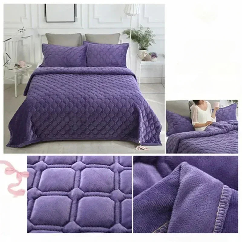 1PC Luxury Bed Cover Thickened Anti-Slip Bed Solid Color Warm Quilted Bedspread Bedding Velvet Comforter Short Plush Sofa Towel