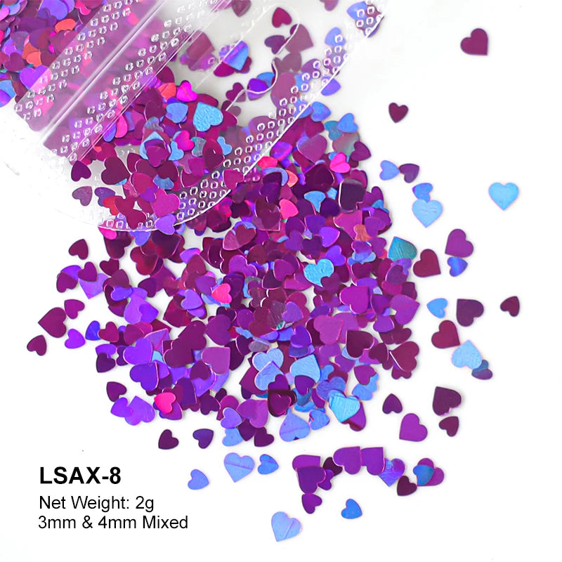 2g Holographic Nail Art Glitter Shiny Sweet Love Red Heart Flakes Sequins 3D Nail Paillette Manicure Valentine's Day Decorations