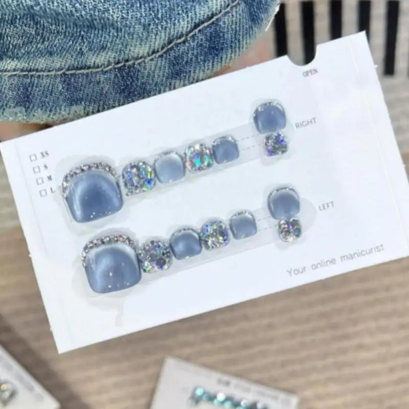 Toenails Glitter Glitter Press On Toe Nails Manicure Art Glossy Fake Toe Nails 14Pcs Sparkling Cat's Eye Toenail Girls Nail Art