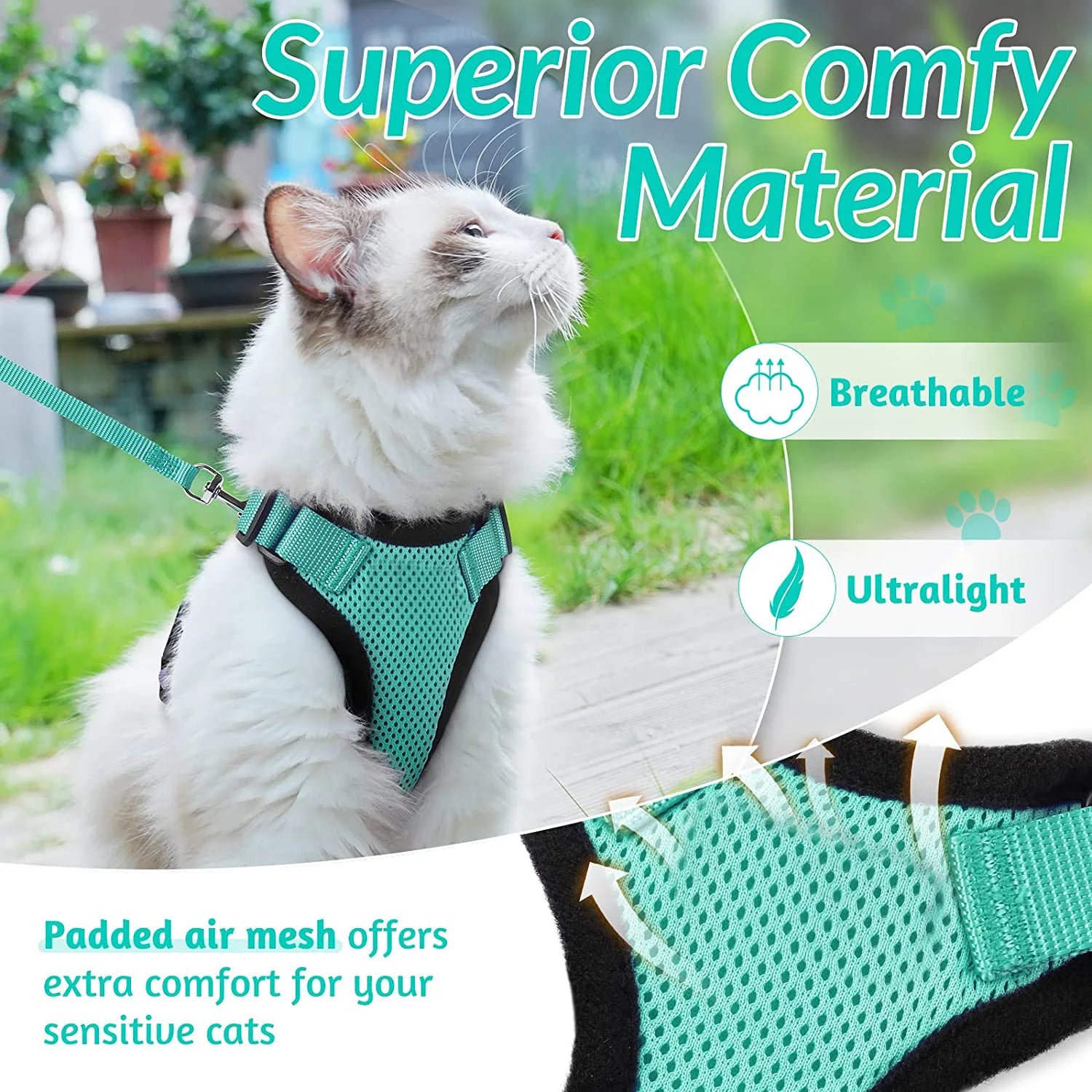 Harnais et laisse pour chat pour la promenade, harnais gilet souple et réglable anti-fuite pour chats, EasyControl