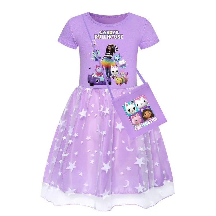 Newest Gabby Doolhouse Clothes Baby Girl Gabbys Cat Dress for Kids Girls 11 To 12 Children Summer Short Sleeve Princess Vestidos