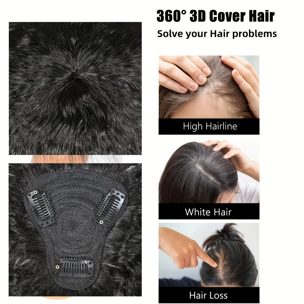 Postiche Kinky Straight Topper avec frange, clips invisibles, extensions de toupet pour femmes, conception d'intranet en forme de T
