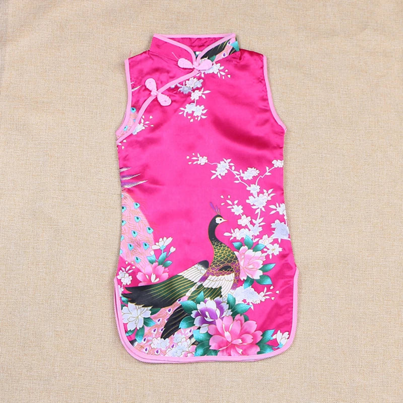 Girls’ Peacock Qipao Dress