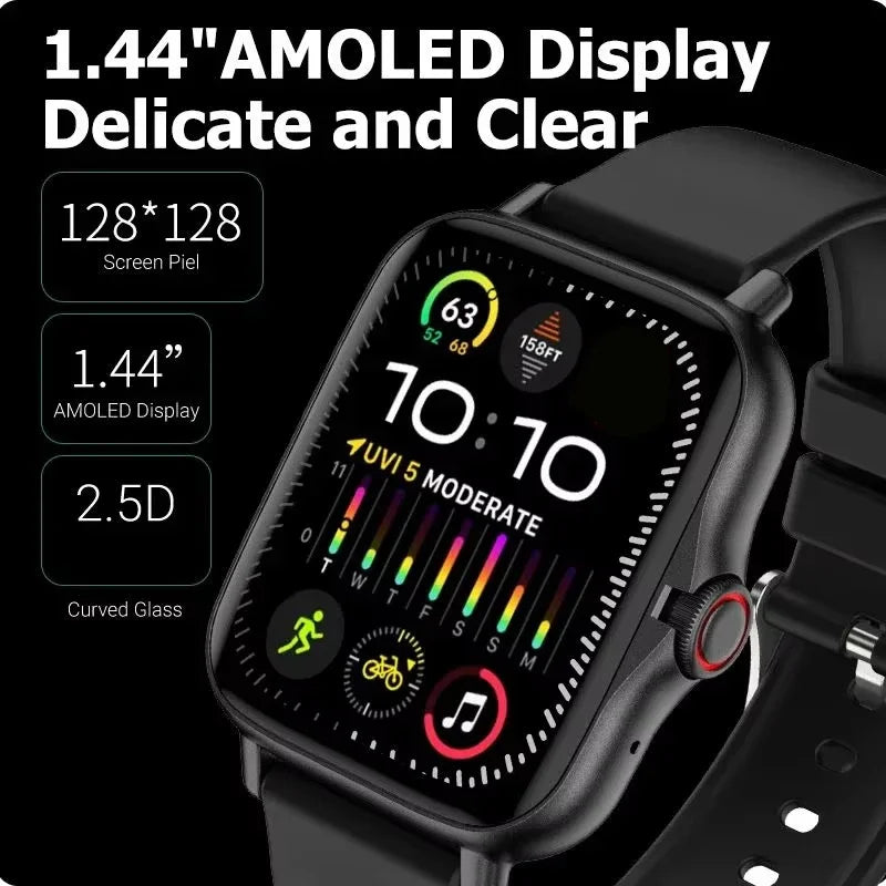 Reloj Inteligente para Teléfono Android Pantalla a Color de 1.44'' Pulgadas Llamadas Bluetooth Monitoreo de Oxígeno en Sangre/Presión Arterial Reloj Inteligente para Mujeres y Hombres