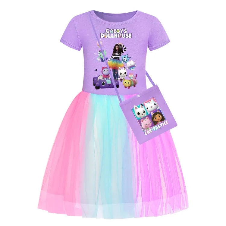 Newest Gabby Doolhouse Clothes Baby Girl Gabbys Cat Dress for Kids Girls 11 To 12 Children Summer Short Sleeve Princess Vestidos