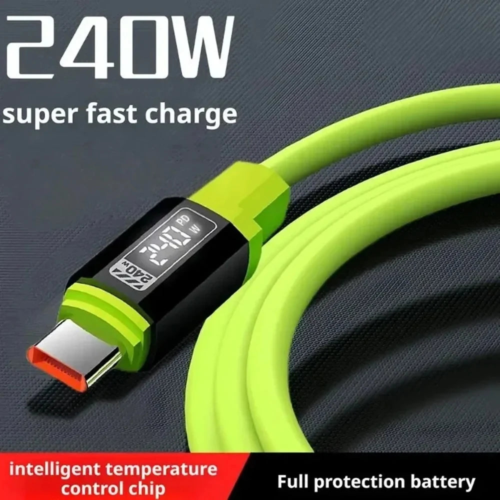 240W PD Type-C to Type-C Cable Liquid Silicone Data Cable Fast Charging Intelligent Flash Charging High-power Cable with HD Digi