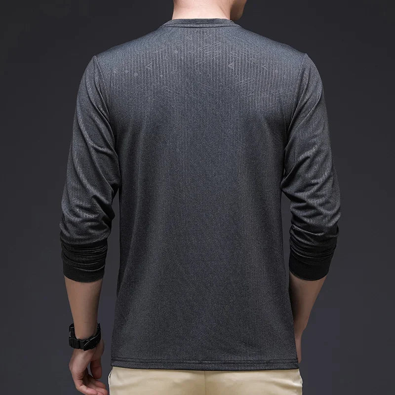 Youth Fashion Handsome Autumn Versatile Round Neck T-shirt Comfortable High Elasticity Breathable High Quality Long Sleeve Top