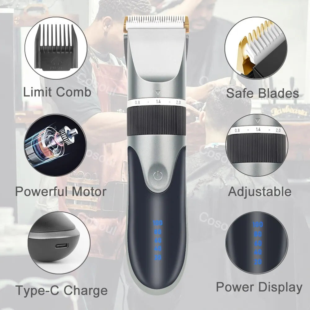 Hair Clipper for Men & Kids - Barber-Grade Beard Trimmer with Ceramic Blades Low Noise Precision Hair Cutting Machine
