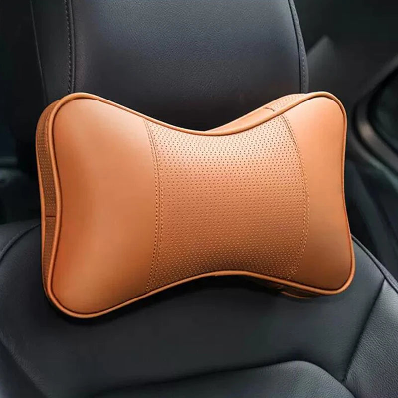 2PCS Top Quality Cowhide Car Neck Pillows Headrest Neck Pillow Support Auto Universal Seat Soft Breathable Interior Decoration