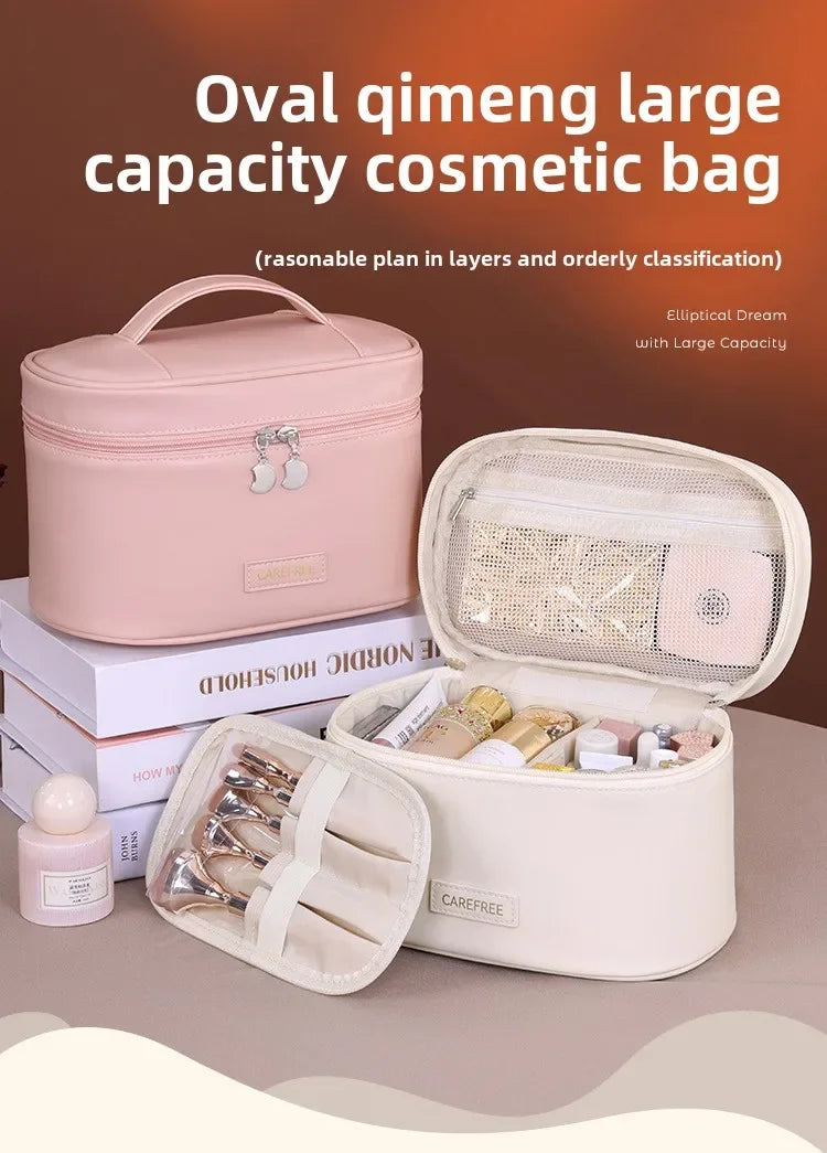 Makeup Bag for Women Large Capacity Travel Cosmetic Organizer with Brush Holder Waterproof Toiletry Pouch Portable Makeup Case