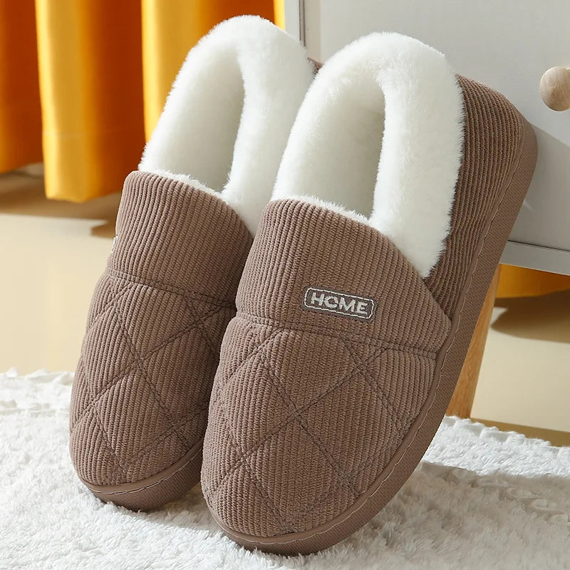 Evshine Chaussons à semelle souple pour femmes Mode hiver Femmes Chaussons en fourrure Peluche pelucheuse Hommes Chaussons chauds Fourrure Femmes Coton Chaussures
