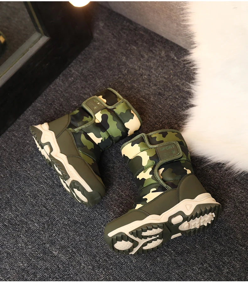 Winter Children Shoes Plush Waterproof Fabric Non-Slip Girl Shoes Rubber Sole Snow Boots Fashion Warm Outdoor Boots