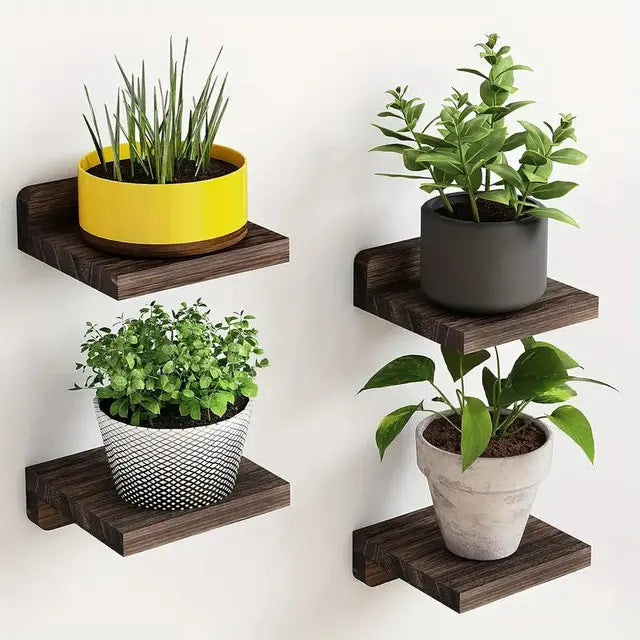 4PCS Floating Shelves For Wall Wood Shelf Display Ledges Room Decor Home Living Room Plant Flower Pot Tray Storage Garden Decora