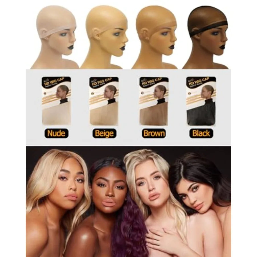 Brown SKINLIKE HD Wig Cap, 12 Pieces Ultra-thin Invisible Wig Caps for Women, Breathable Stretchy Stocking HD Caps for Lace Fro