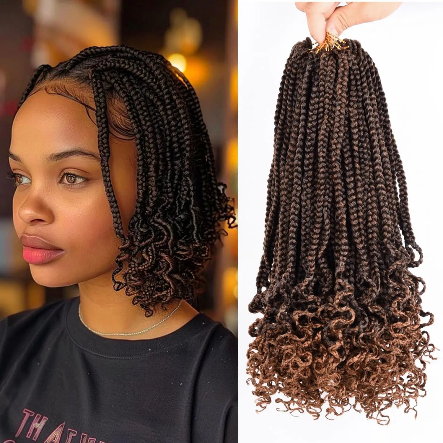 Trenzas de caja pre-armadas – Suaves, de aspecto natural con puntas rizadas