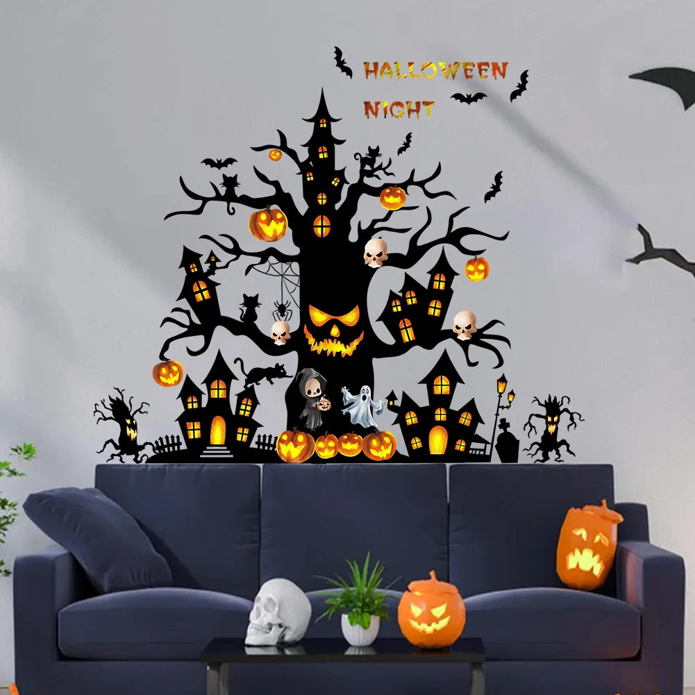 Pegatinas de Pared de Árbol de Castillo de Halloween Decoración del Hogar Adecuado para Habitaciones Infantiles y Jardines de Infancia