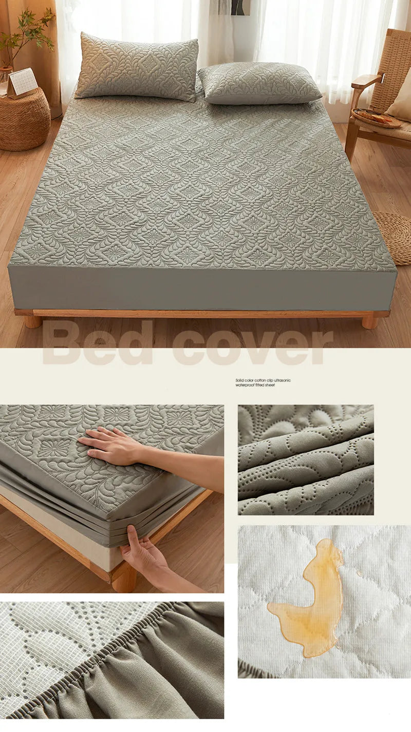Quilted Waterproof Mattress Protector Cover Elastic Fitted Sheet Style Double Bed Protection Pad Twin Queen King 140 160x200cm