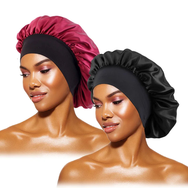 Gorros de satén lisos para mujer, con ala ancha, para dormir, bañarse, gorro unisex, con banda elástica, para el cuidado del cabello