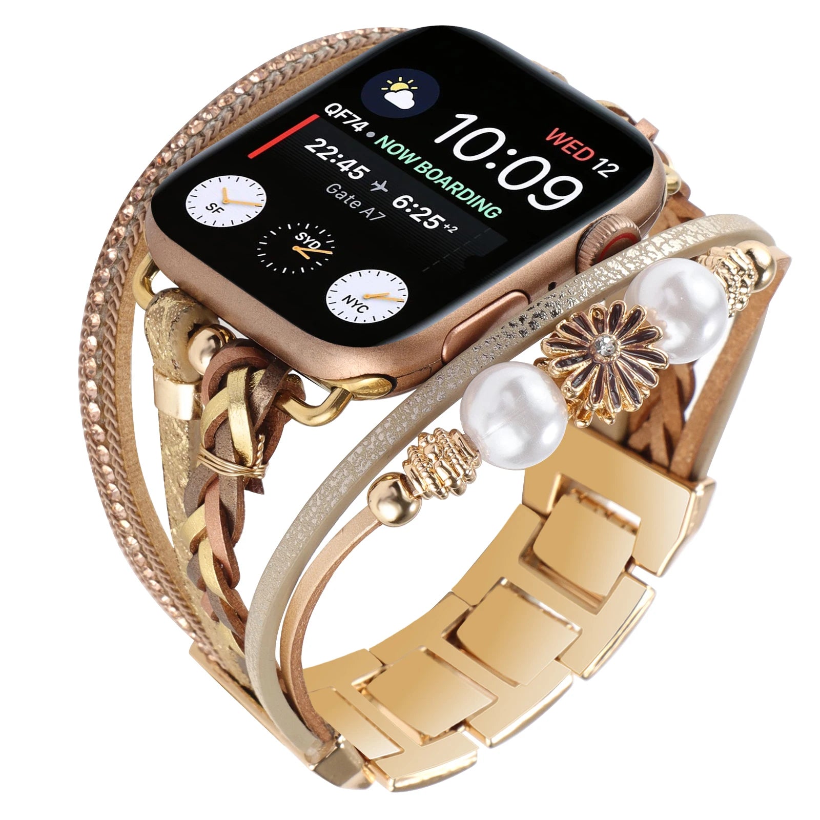 Metal Strap For Apple Watch Band Series876 SE54Ultra Women Jewelry Bracelet Chain IWatch 49mm 45mm 41mm 40mm 38 44mm Peal Wrist