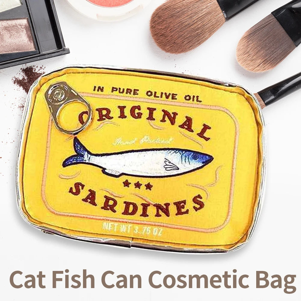 Bolsa de cosméticos única de sardinas enlatadas, bolsa de aseo portátil, bolsa de maquillaje con cremallera de moda para mujer, bolsa de viaje para hombre para vacaciones