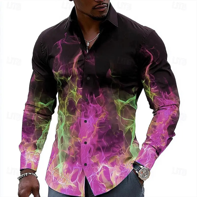 Men's Feather Summer Hawaiian Shirt Button Long Sleeve Shirt Casual Vacation Lapel Violet Teal Peacock Blue XS-6XL Fast Shipping