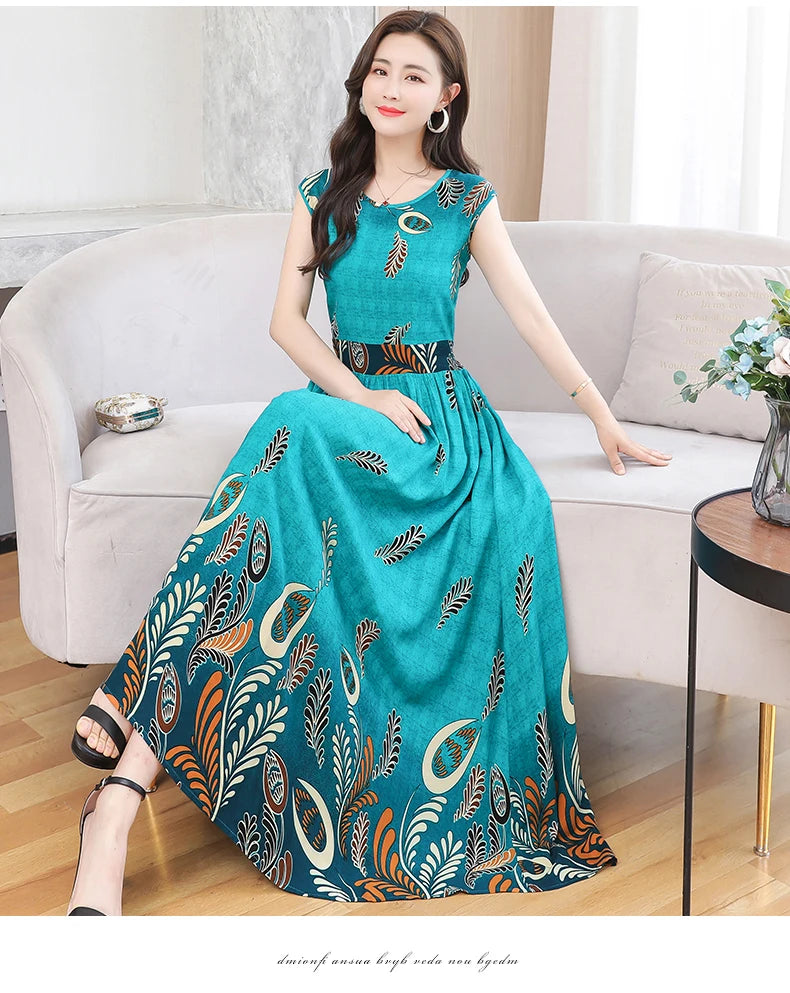 New Fashion  Summer Print Women Short Sleeve Cotton Plus Size Women Clothing Dress Ladies Large Size Vestidos dresses