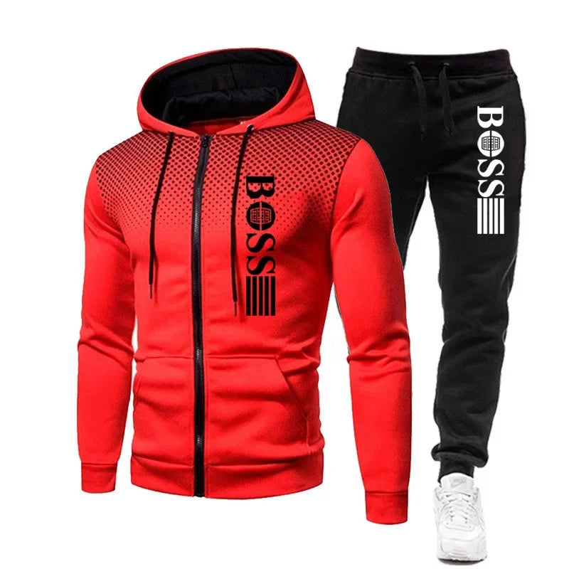 2026 New Men's zippered hoodie + Casual Pants Set for Autumn and Winter fashion Fitness and Warm sportswear Two-piece set