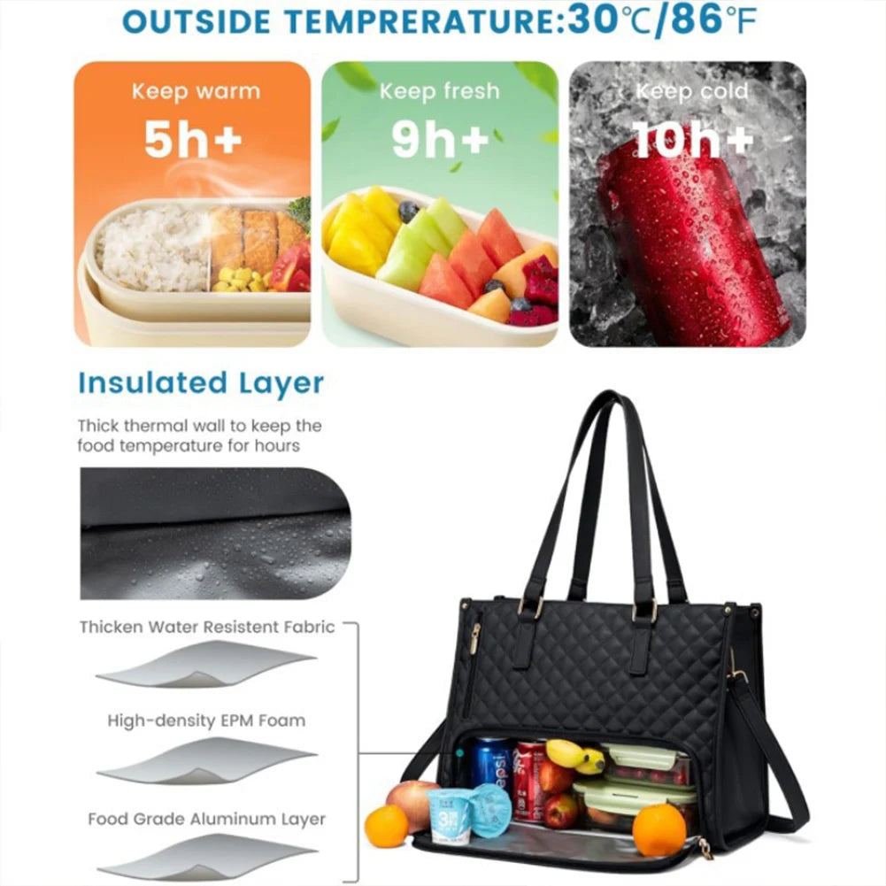 2-in-1 Lunch Tote Bag Laptop Bag with Purse Multi-Function Business Lunch Bag Lunch Box Handbag for Work Office Camping Picnic
