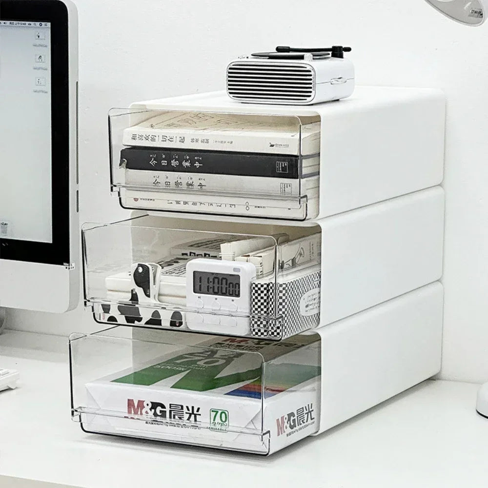 Desktop Organizer Drawer Makeup Storage Box Stationery Finishing Organizer Box Dormitory Desktop Organizer Cabinet  Dustproof
