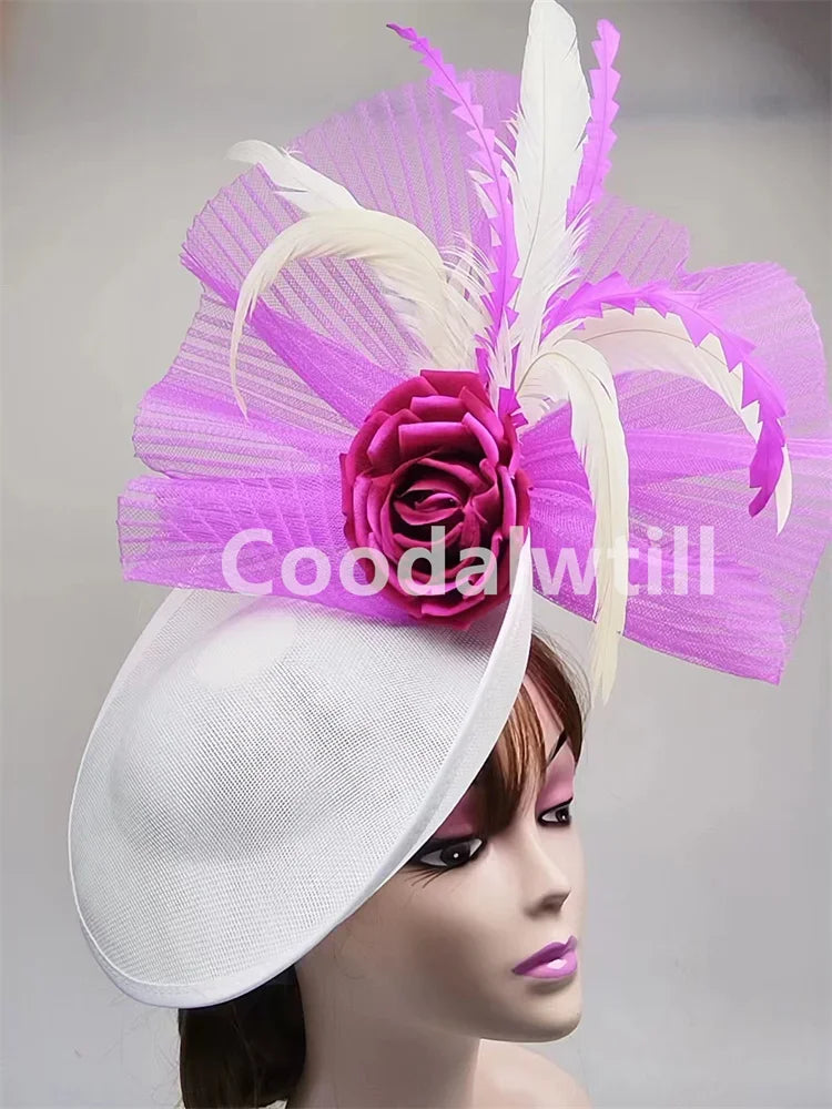 Flower Fascinators Hats Party Wedding Women Pillbox Cap Elegant Ladies Church Occasion Race Millinery Cap With Net Hair Access