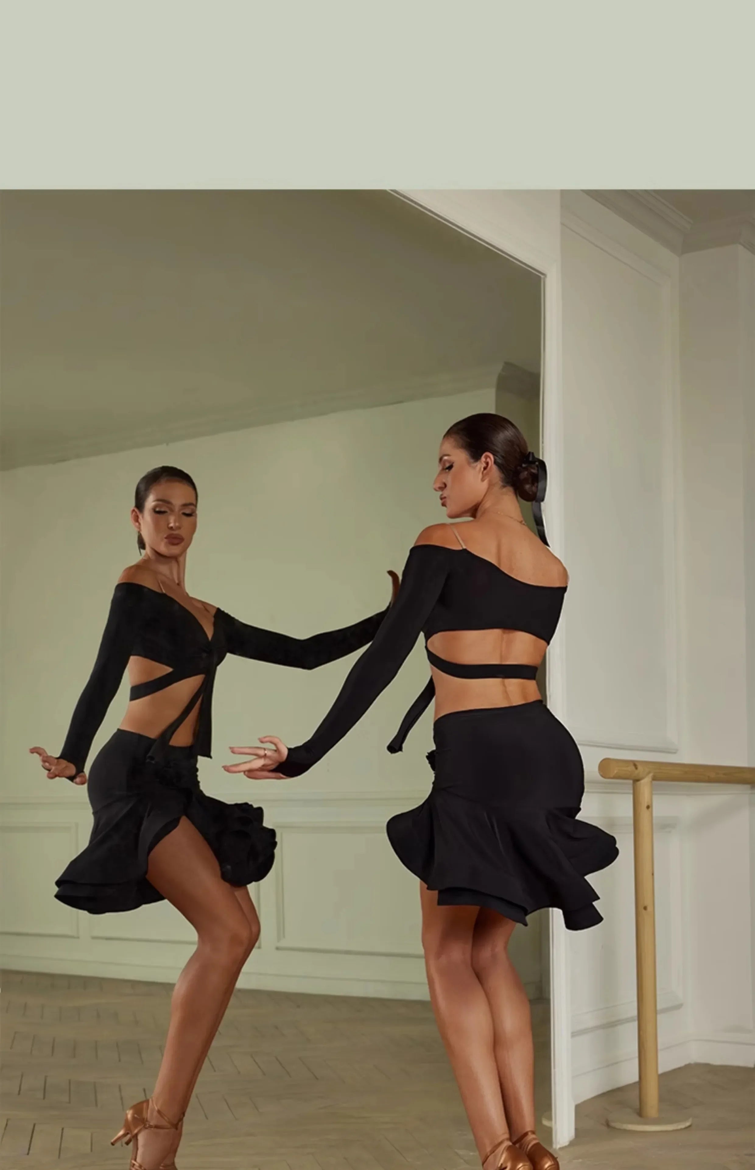 Sexy Off Shoulder Latin Top Ruffled Skirts Latin Dance Costume Stage Performance Clothes Samba Tango Dance Wear Set for Women