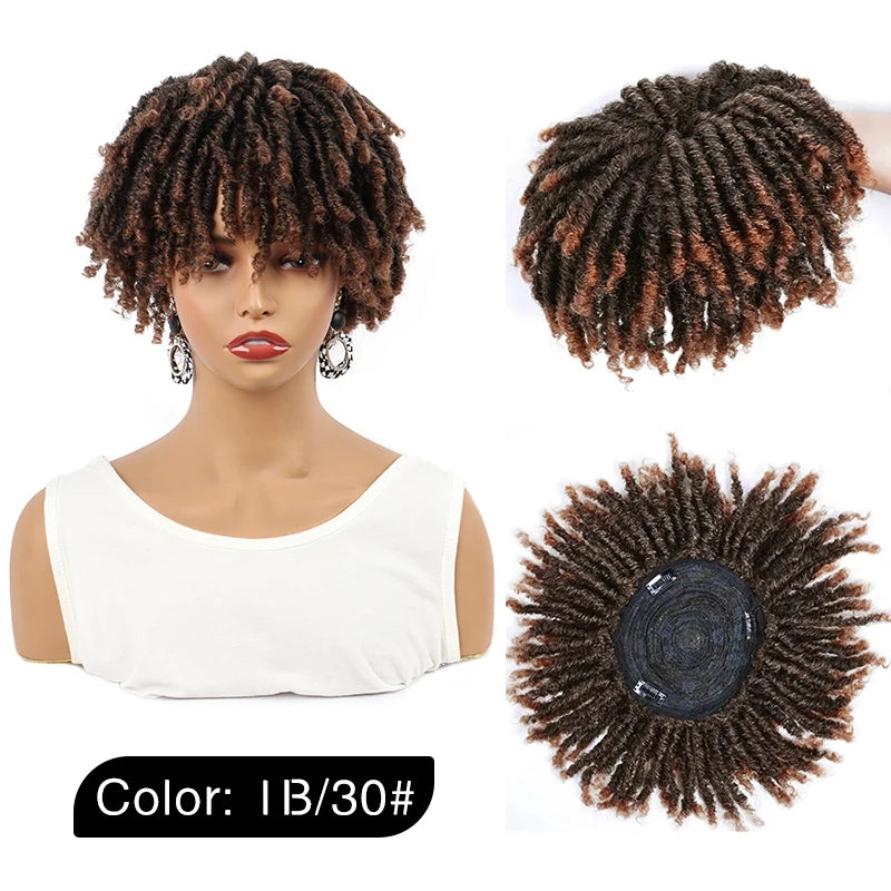 Perruque mi-longue afro bouclée en cheveux synthétiques, dreadlocks courtes, pinces à cheveux pour hommes et femmes