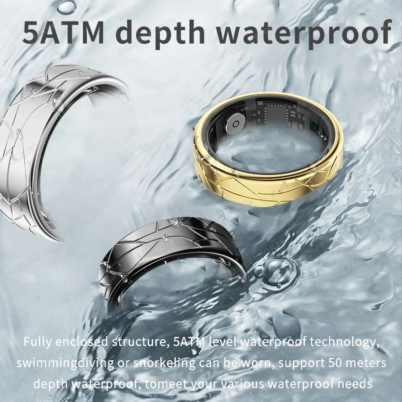 For  Pattern Smart Ring for Men Women Health Sleep Monitor Heart Rate Waterproof Multi-Sport  Couple SmartRing Gold