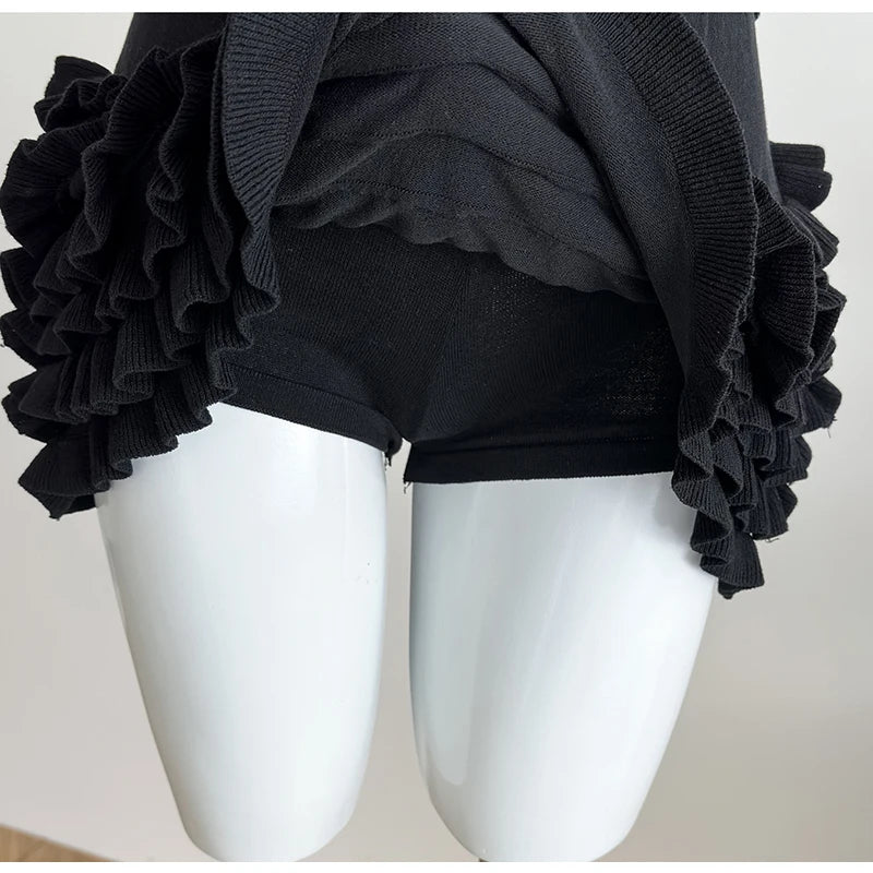 2 Two-Piece Knitted Skirt Sets Stylish Sleeveless Tank Tops and High Waist Layered Mini Skirts Black White Outfits Women Suits