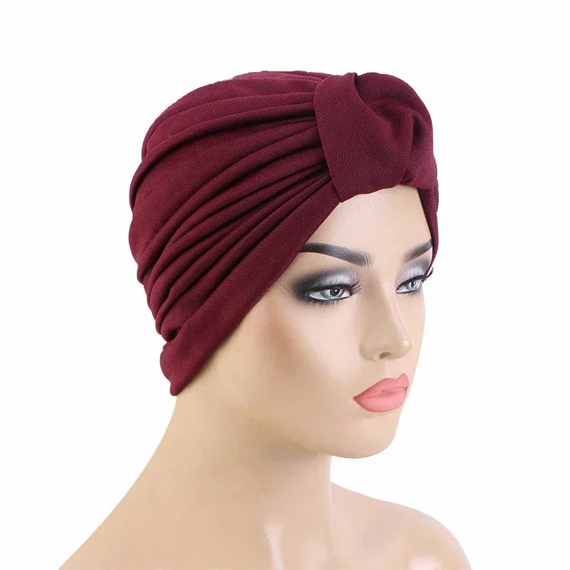 Sombrero turbante indio nuevo con nudo y lazo para mujer, hijab musulmán, pañuelo africano para la cabeza, gorro, gorro para pérdida de cabello, gorro de quimioterapia, pañuelos para la cabeza