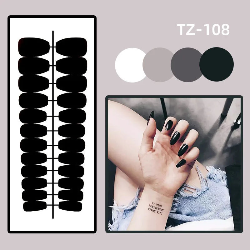 24pcs Ballet Nails Sets Press on Flower Design Mid-length False Nails Art Gradient Fake Nail Pink Square Datachable Manicure Tip