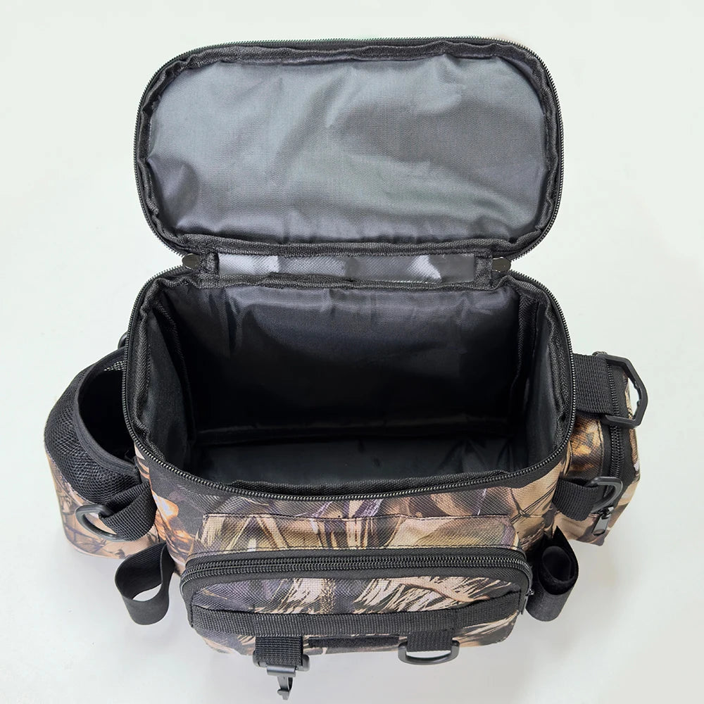 Mochila de pesca, caja de señuelos, bolsa de almacenamiento de aparejos, riñonera para hombres, mochila de pesca con mosca con soporte para caña, bolsa de hombro.