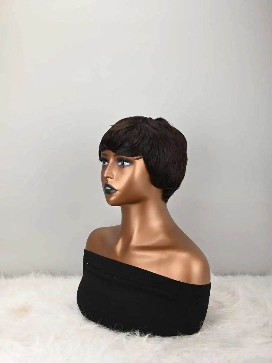 Dark Brown Short Bob Wig For Pixie Cut Wigs Glueless Wig None Lace Front Wig With Bangs Natural dark brown Straight Full Machine Made Short Layered For Daily Use